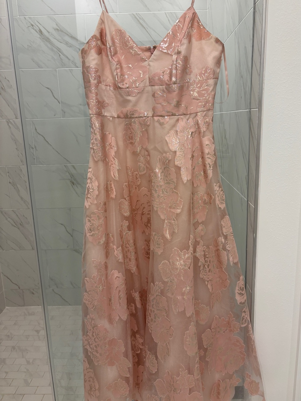 Eliza J Rose Pink Floral Lace A-Line Gown